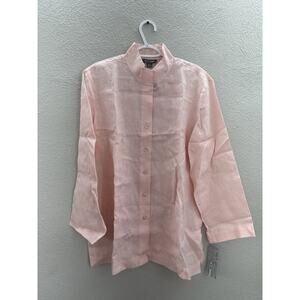 Go Silk Womens Shirt Size XL Soft Pink Linen Button Up Long Sleeve NWTs